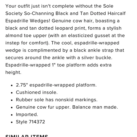 Sole Society So-Channing Black and Tan Dotted Calf Hair Espadrille Wedges - Picture 16 of 16